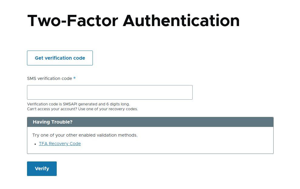 Two-step SMS verification in TFA SMSAPI module – user interface